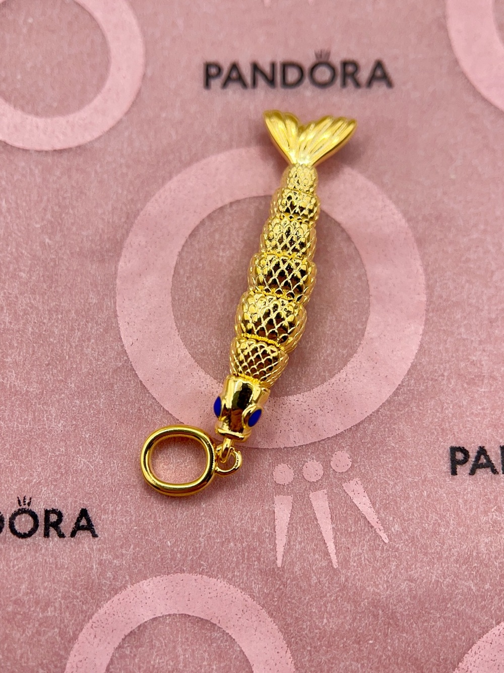 Pandora 14k Gold Articulated Fish Blue Eyes Charm 764686C01